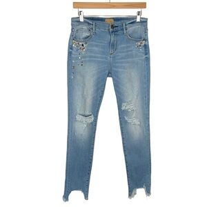 Driftwood Womens Jackie Jewel Embellished Jeans Sz 27 Blue Light Wash Chewed Hem
